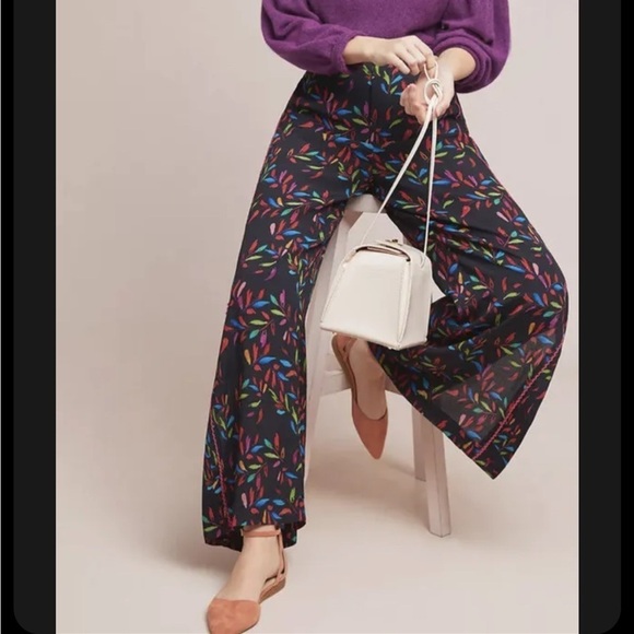 Anthropologie Blnk Delos Wide Leg Pant Black Colorful Pockets Sz XS - Picture 1 of 10